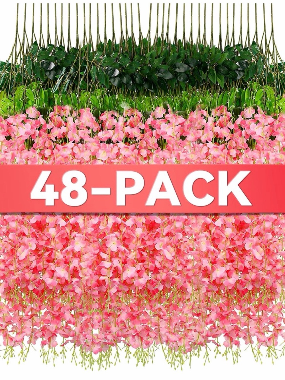 Alotiki Pink Artificial Wisteria Hanging Flowers 48-Pack Decor